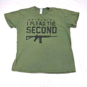GLIDAN MEN'S GREEN "I PLEAD THE 2ND" SHORT SLEEVE 100% COTTON T-SHIRT SIZE LARGE